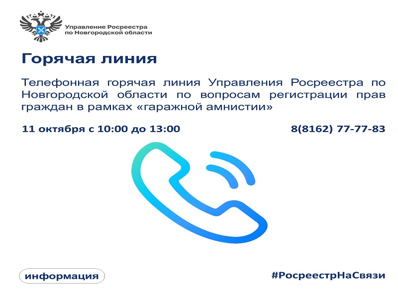 В Управлении Росреестра по Новгородской области пройдет горячая линия по вопросам регистрации прав граждан в рамках &quot;Гаражной амнистии&quot;.