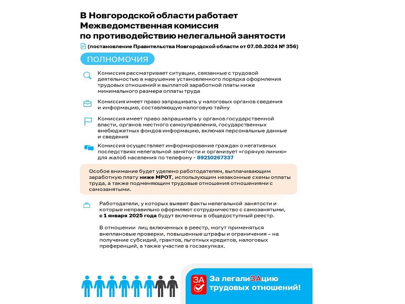 В новгородской области работает межведомственная комиссия по противодействию нелегальной занятости.